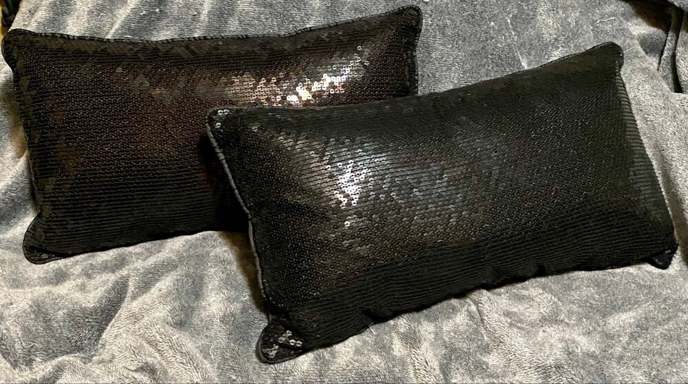 Set of 2 beautiful classy sequin & satin lumbar size decorative throw pillows